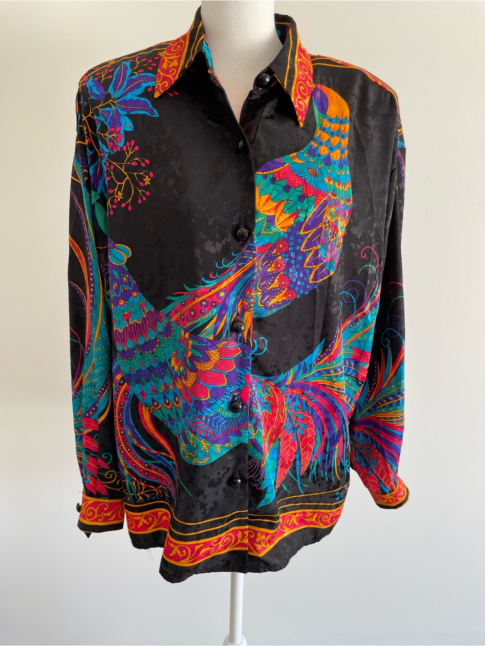 Anthony Sicari Vintage Black Multicolor Peacock Design Blouse